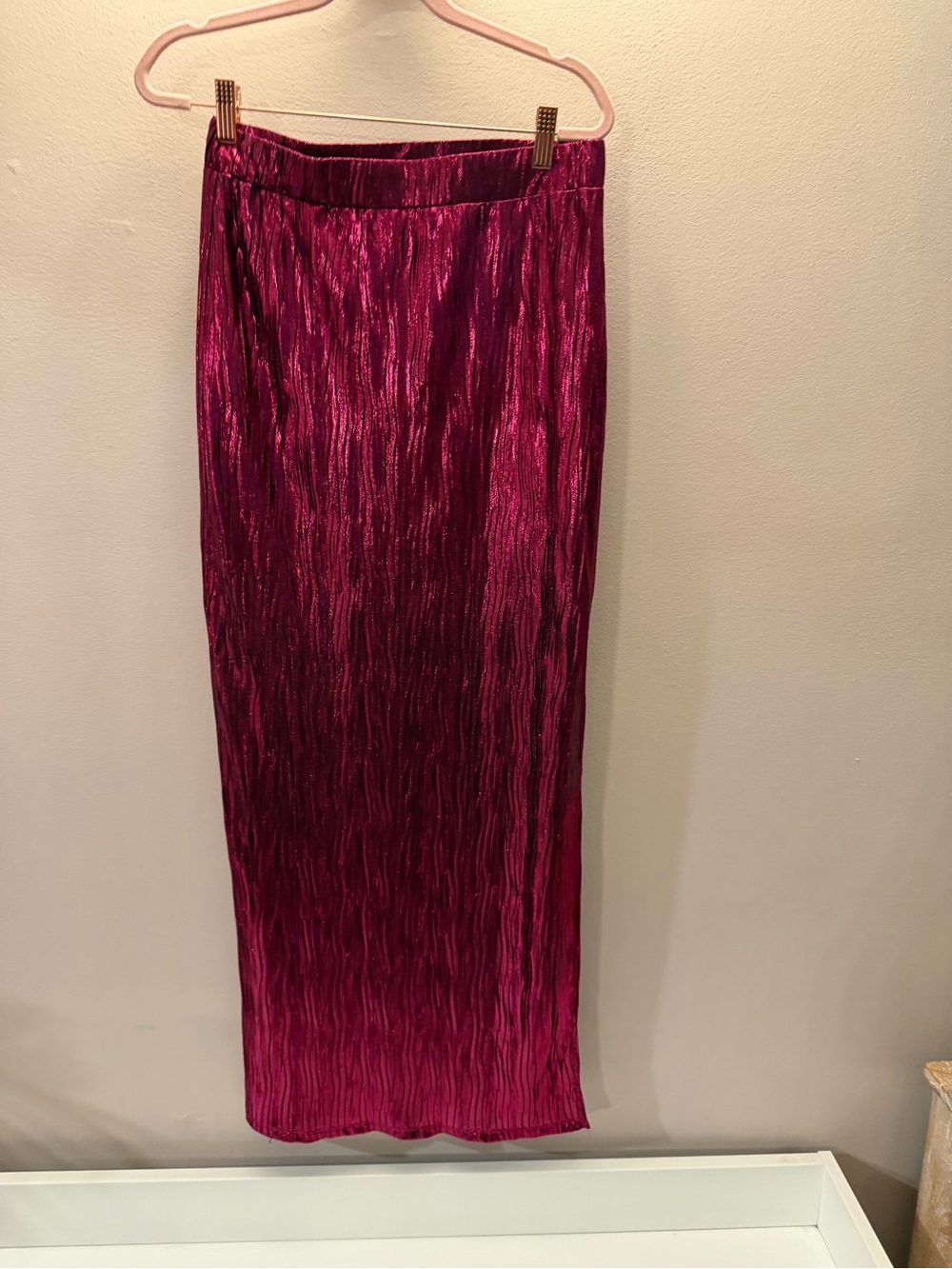 Her Entire Name Says Grace Pink Metallic Crinkle Maxi Skirt Small Party Holiday